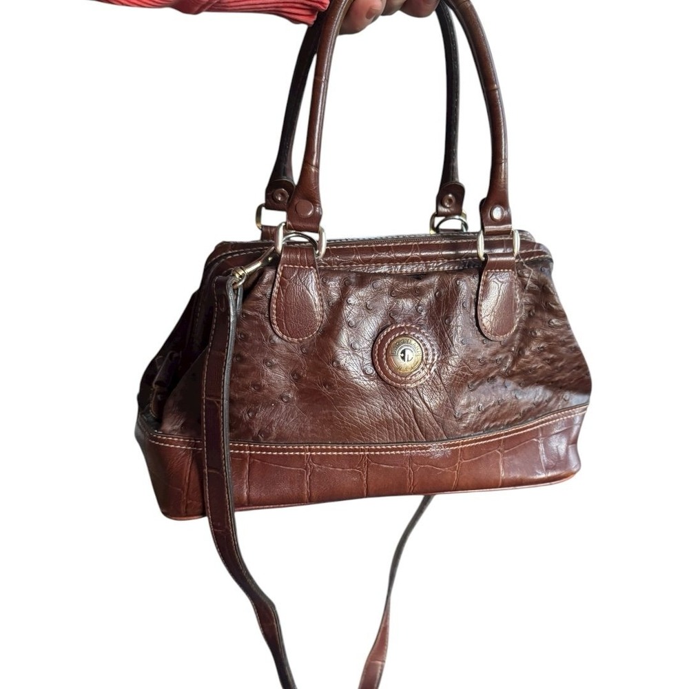 Vintage Carryland USA Leather Ostrich hand/crossbody bag in brown-tan